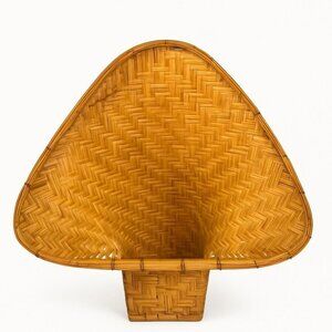 Wicker Rattan Basket Planter Pot Fan Back Spade Hand Woven Retro Boho Mid Centur